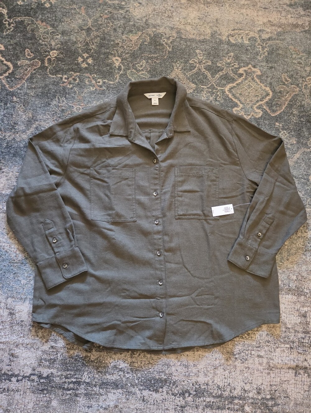 NWT Old Navy The Boyfriend Shirt Olive Green Flannel Twill - Size XL